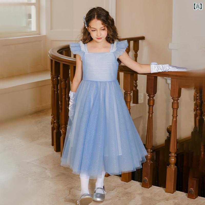 ドレス キッズ ワンピース おしゃれ かわいい 女の子 子供服 サマー 小さい フライング スリーブ ハイエンド メッシュ プリンセス