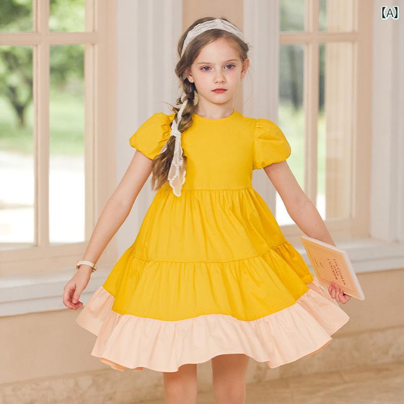 ドレス スカート キッズ ワンピース おしゃれ かわいい 女の子 子供服 サマー 中 ～ 大型 コントラスト..