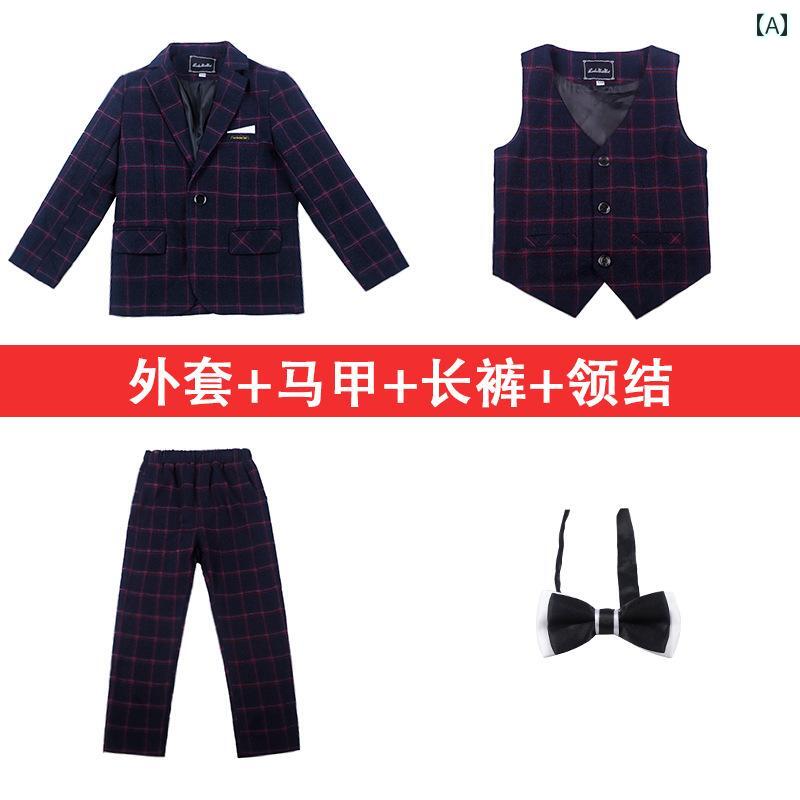 ドレス キッズ スーツ フォーマル 発表会 男の子 子供用 小さい ベルベット 秋冬 チェック柄 結婚式 フラワーガール 英国 パフォーマンス 服