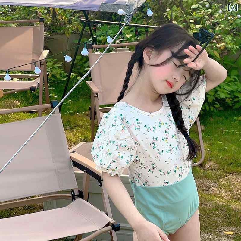 キッズ 水着 かわいい 幼児 女の子 ワンピース 花柄 パフスリーブ 速乾 子供 ベビー 温泉 ビーチ 休暇 海辺