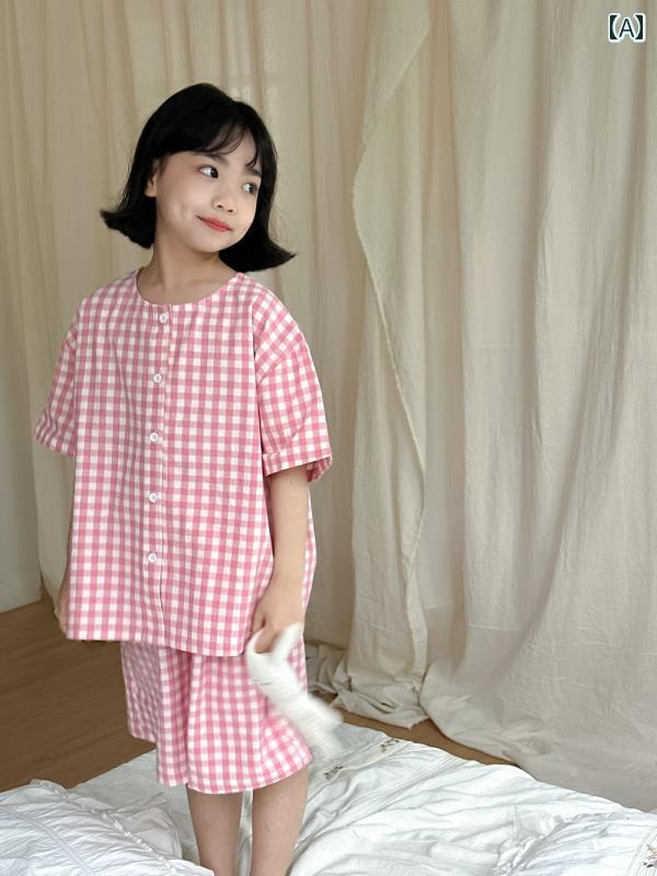 パンツ 子供服 ズボン 子供 パジャマ 夏 薄手 チェック柄 半袖 ショート 男の子 女の子 ホーム 服 セット ベビー 快適 服 カーディガン