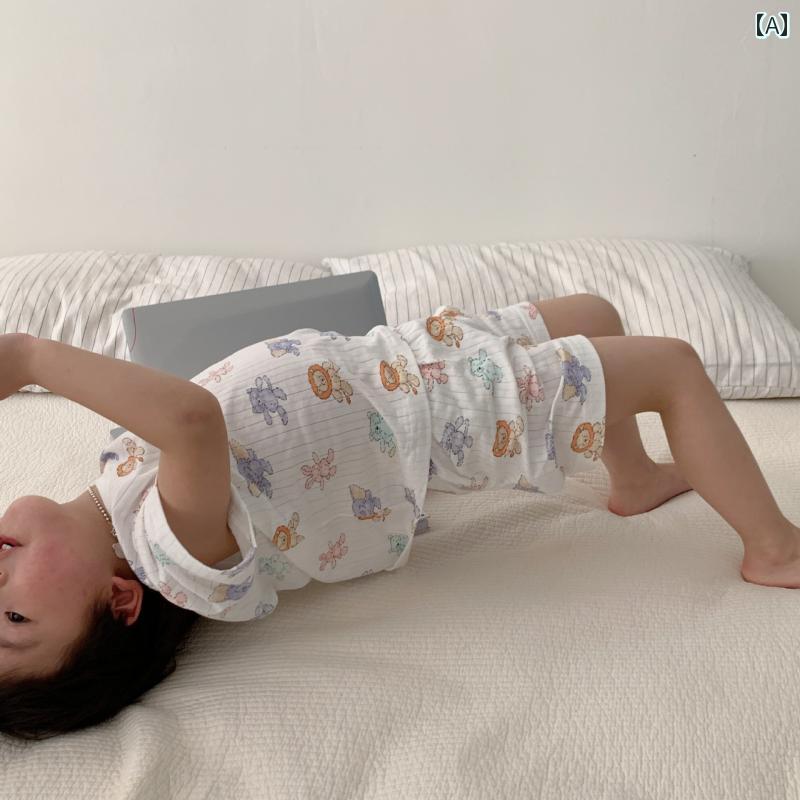キッズ パジャマ ルームウェア 子供 男の子 女の子 夏用 薄手 クマ ホーム 服 セット ベビー 半袖 モー..