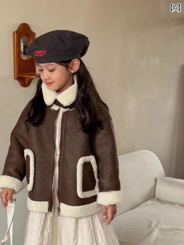 コート 子供服 アウター キッズ 防寒着 女の子 秋冬 スタイル ベルベット 厚手 レザーコート 毛皮 一体型 子供服 ベビー 服