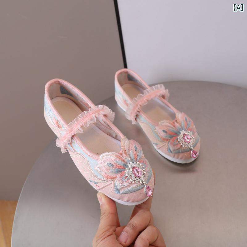 シューズ 靴 子供靴 かわいい メリージェーン 歩きやすい キッズ 子供用 漢服 女の子用 春秋 アンティーク 刺繍 パフォーマンス 民族風 プリンセス 衣装 古風 布靴