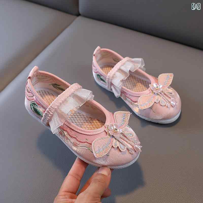 シューズ 靴 子供靴 かわいい メリージェーン ベビー キッズ 歩きやすい 中華風 女の子 漢服 唐 時代 子供 アンティーク 古風 刺繍 女の子 衣装 緑 布靴