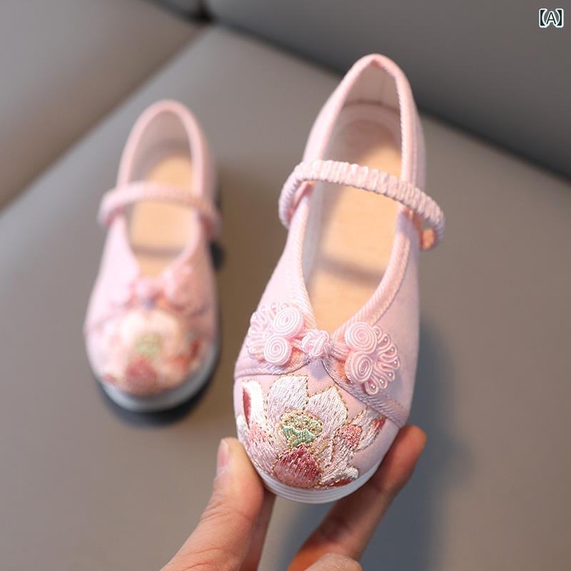 シューズ 靴 子供靴 かわいい メリージェーン ベビー キッズ 歩きやすい 春 衣装 女の子 刺繍 古風 布靴 プリンセス アンティーク レトロ 学生 パフォーマンス
