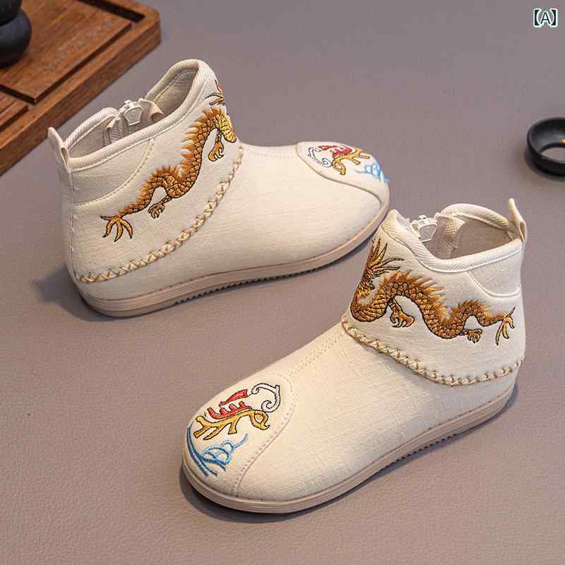 靴 シュートブーツ かわいい ベビー キッズ 男の子 漢服 アンティーク ブーツ 子供用 刺繍入り 冬用 マッチング レトロ 衣装 挨拶 綿靴