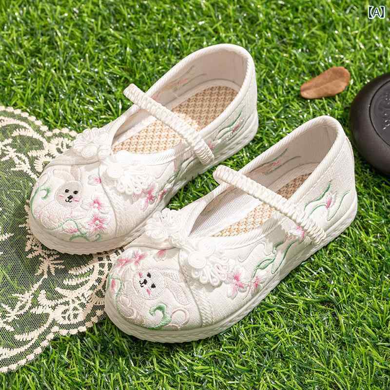 シューズ 靴 子供靴 かわいい メリージェーン 歩きやすい キッズ 女の子 漢服 中華風 エスニック レトロ 衣装 子供用 刺繍 古風 布靴 リトル プリンセス...