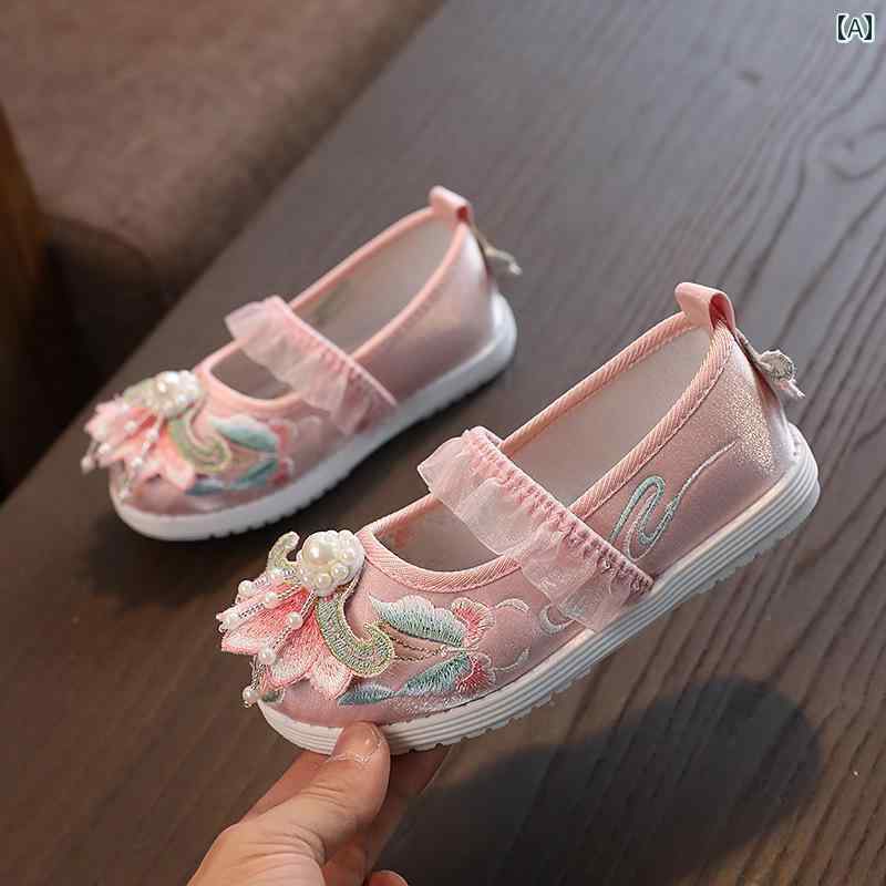 シューズ 靴 子供靴 かわいい メリージェーン ベビー キッズ 中華風 女の子 韓服 アンティーク 古風 刺繍 布靴 女児 赤ちゃん 衣装 パフォーマンス 唐 時代 グリーン
