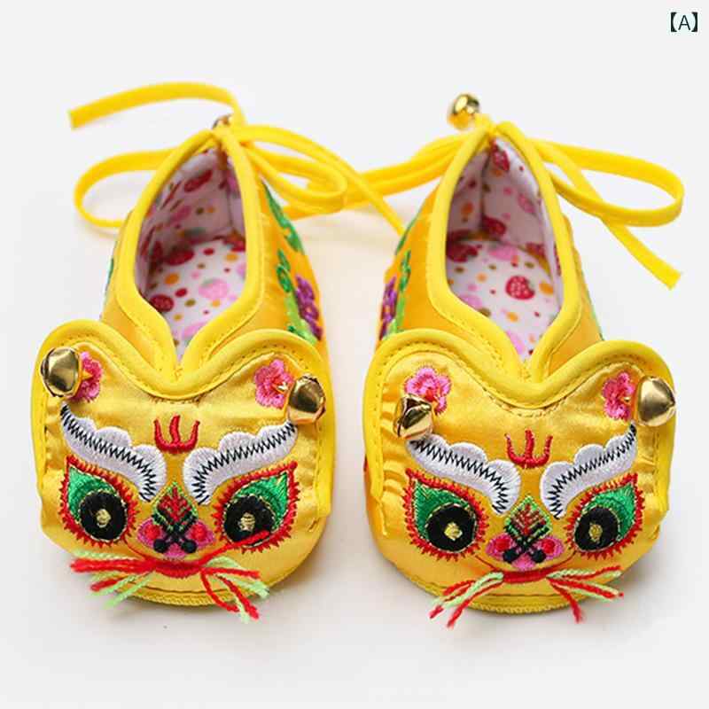 靴 ベビー フラットシューズ 歩きやすい 履きやすい 中華風 布靴 タイガーヘッド メンズ レディース 赤ちゃん 1歳 ソフト ソール 手 刺繍 満月