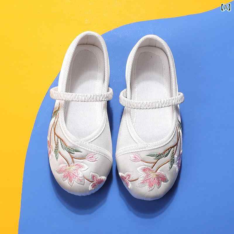 シューズ 靴 子供靴 かわいい メリージェーン ベビー キッズ 歩きやすい 女の子 漢服 中華風 子供用 刺繍 レトロ 衣装 手 刺繍 布靴 赤ちゃん パフォーマンス プリンセス