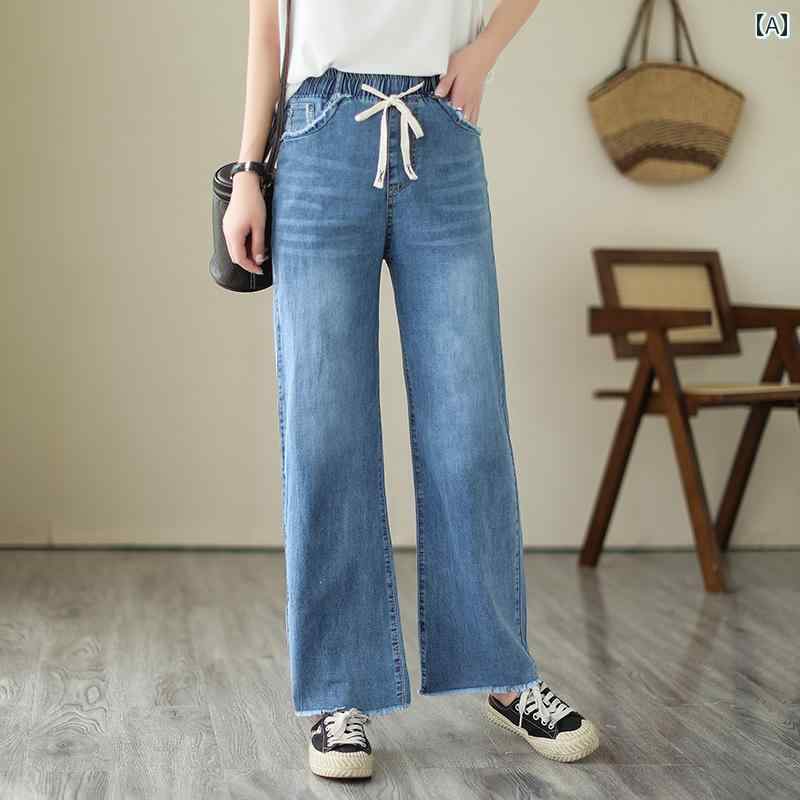 Straight Jeans - パンツ デニムパンツ ゆったり 快適 バギーパンツ レディース ジーンズ レディース 夏 ストレッチ ウエスト スリム ワイドレッグ 子供 ストレート