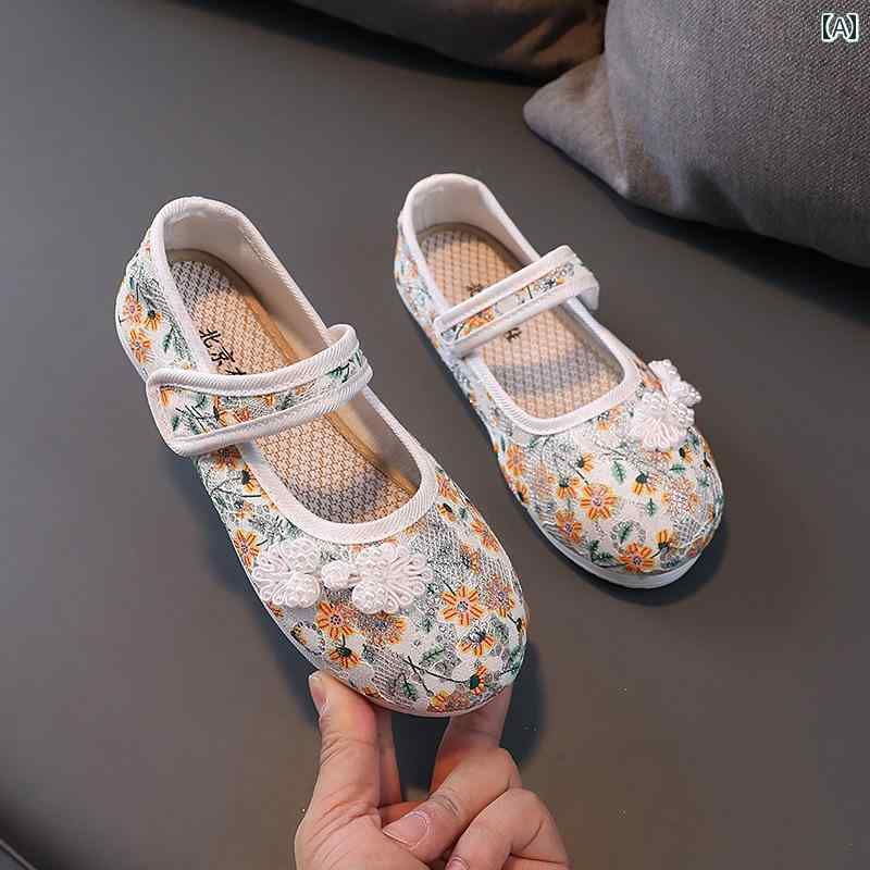 シューズ 靴 子供靴 かわいい メリージェーン ベビー キッズ 歩きやすい 子供 滑り止め 古風 布靴 女の子 刺繍入り 衣装 赤ちゃん 漢服 アンティーク プリンセス