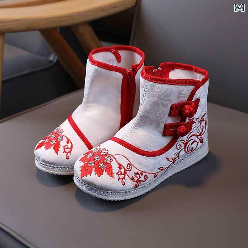 靴 シューズ 靴 シュートブーツ かわいい ベビー キッズ 女の子 漢服 子供用 アンティーク ショート ブーツ ピンク プリンセス 女の子 布靴 秋冬