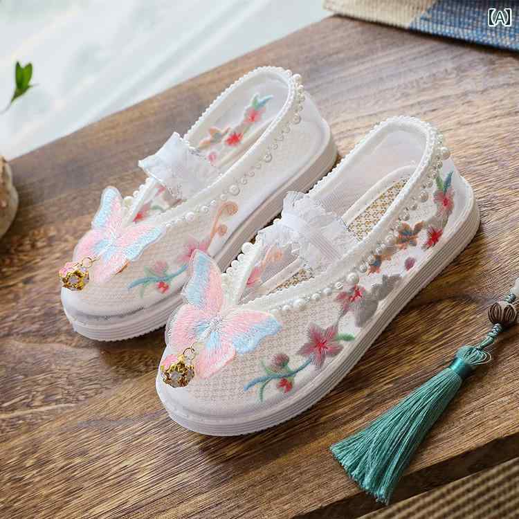 シューズ 靴 子供靴 かわいい メリージェーン 歩きやすい キッズ 女の子 漢服 アンティーク 子供用 刺繍 レトロ 衣装 古風 メッシュ 民族風 チャイニーズスタイル 夏