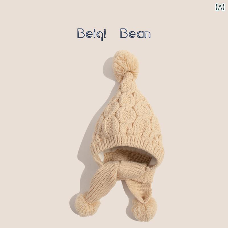 ニット帽 キッズ 秋冬 子供用 帽子 スカーフ 統合 裏起毛 暖かい ニット 男の子 ガールズ かわいい 耳保護 ウール プルオーバー 帽子 ファッション