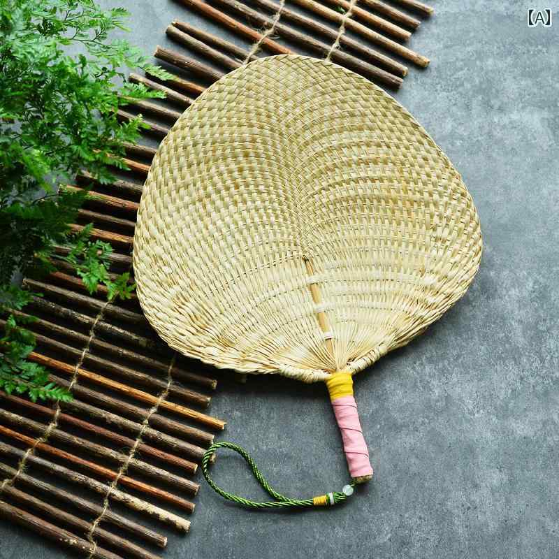うちわ おしゃれ 中国 伝統 団扇 レトロ 扇子 夏 涼しい 手織り ヤシ 葉 大ガマ ノスタルジック ベビー..