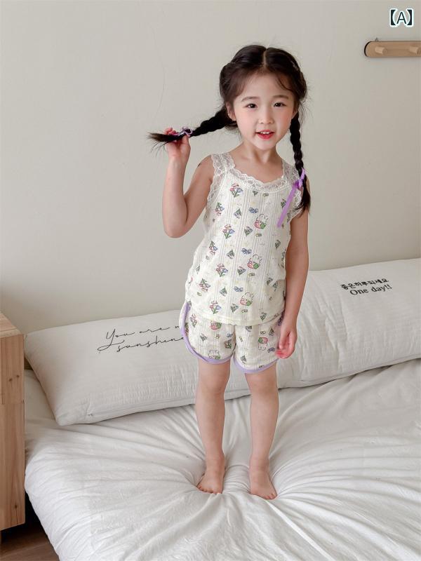 キッズ パジャマ ルームウェア 部屋着 夏 子供 綿 ホーム 服 セット 男の子 女の子 韓国 ベビー ベスト ショーツ 2点 セット 薄手