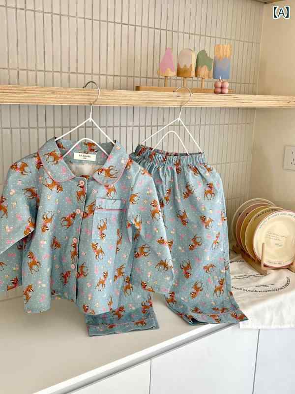 Occidental Goods - キッズ パジャマ ルームウェア 部屋着 子供 春 綿 ホーム 服 セット 韓国 薄手 カーディガン 男の子 女の子 赤ちゃん 長袖 ズボン