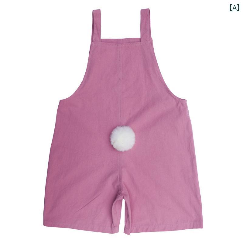 パンツ オーバーオール サロペット 子供服 かわいい 幼児 ピンク ウサギ しっぽ ボール かわいい 夏 メンズ レディース 赤ちゃん 綿