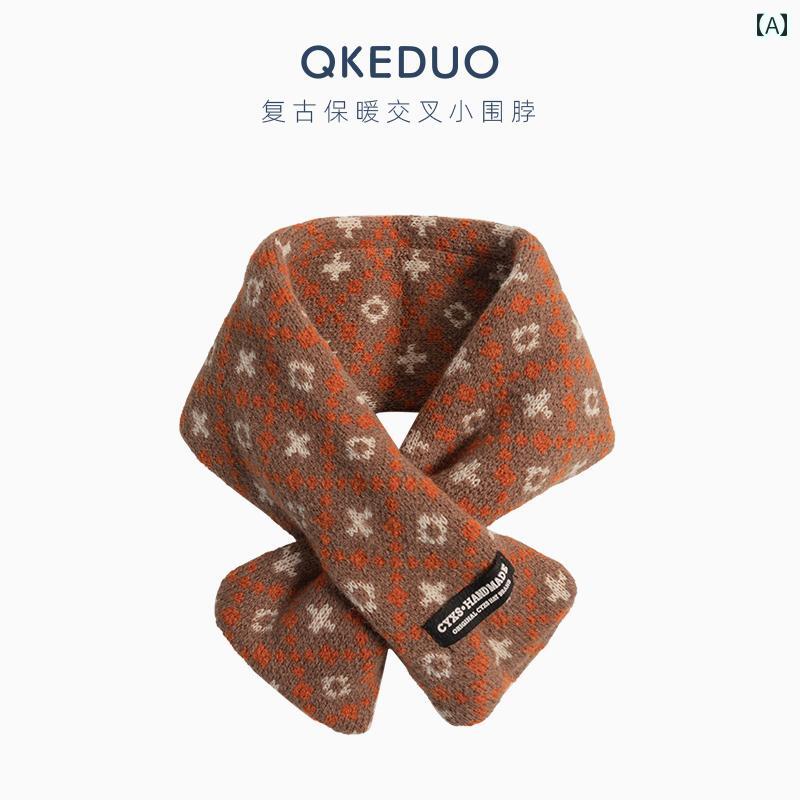 キッズ マフラー 防寒 レトロ チェック柄 クロス 子供用 小さい スカーフ ショート ベビー 暖か 防風 ..