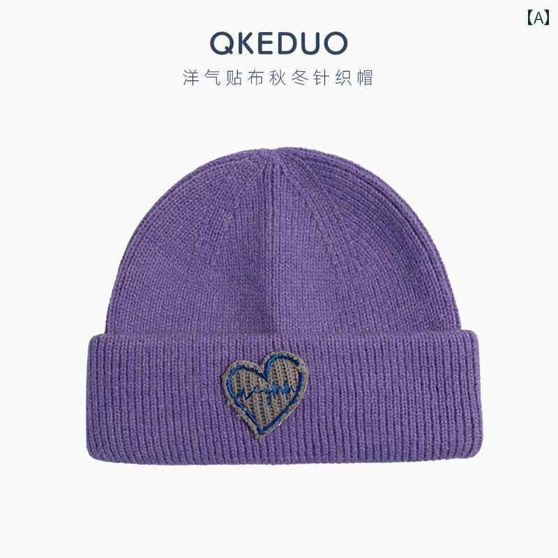 ニット帽 キッズ ラブ パッチ 韓国 子供用 ウール 帽子 秋冬 ベビー カジュアル 男の子 ガールズ 防寒 ..