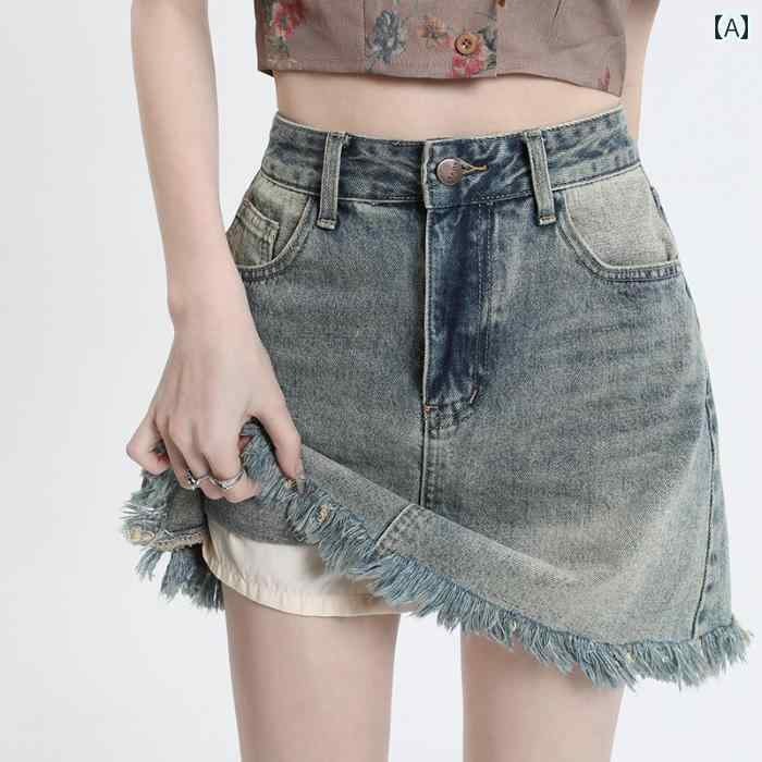 スカート デニムスカート レディース カジュアル ボトムス ハイウエスト デニム ショート 女性 夏 タッ..