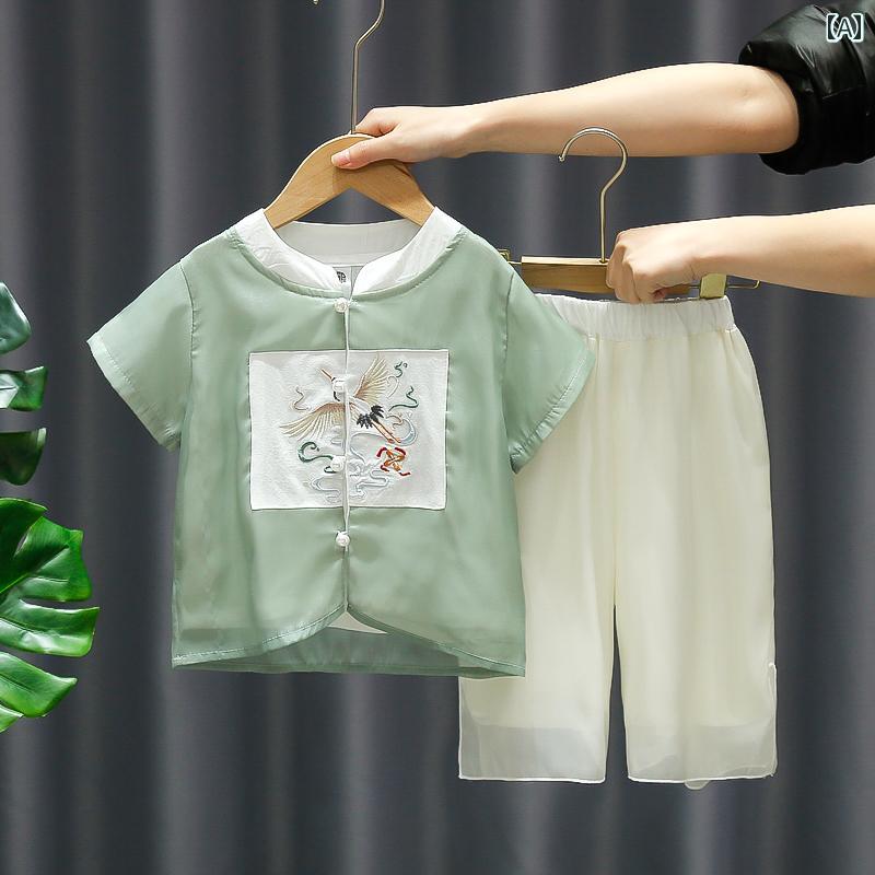 漢服 子供服 夏服 民族衣装 かわいい COS チャイニーズ スタイル 男の子 夏 中華 レトロ 衣装 唐装 子供 レトロ ベビー 中国 文化 パフォーマンス 衣装 セット