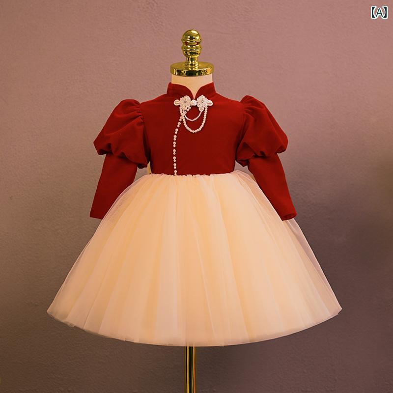 ドレス フラワーガール 結婚式 1歳 バンケット ガール ベビー 春夏 ハイエンド 子供 ブルゴーニュ ガール ホスト スーパー フェアリー プリンセス