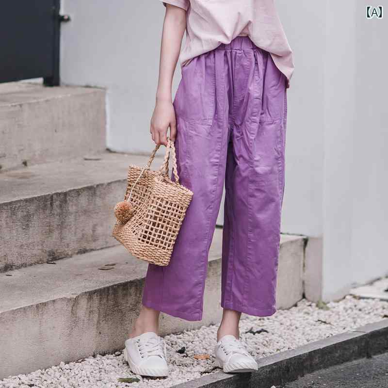 パンツ 女の子 ガールズ 夏 薄手 スタイリッシュ 中型 大きい 子供用 九分丈 防蚊 小さい ガールズ ゆったり 九分丈 綿 ストレート