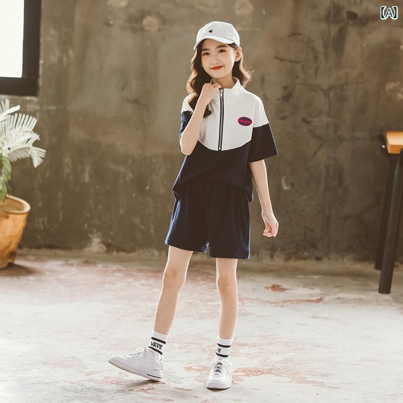 女の子 ガールズ おしゃれ スーツ スタイリッシュ 小中学生 子供用 半袖 スポーツウェア 夏 ゆったり 2点 セット