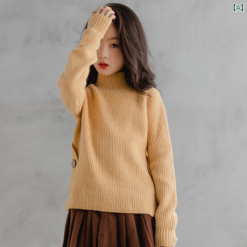 トップス 女の子 ガールズ セーター 秋冬 おしゃれ 子供服 スリット ハーフ タートルネックセーター 大きいサイズ 子供用 ニット セーター レイヤリング