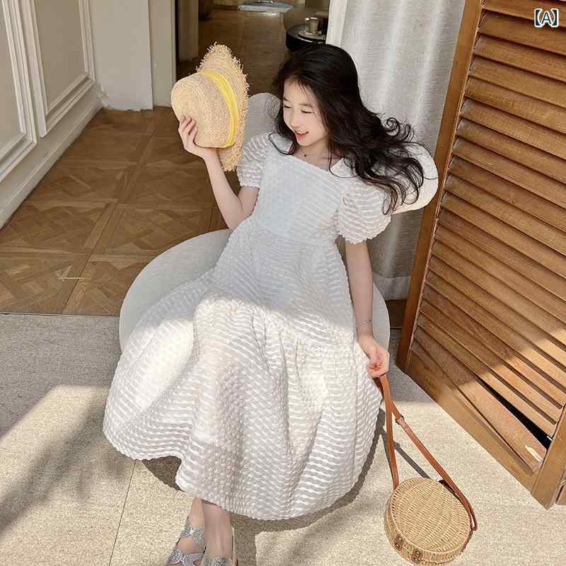 ドレス スカート キッズ ファッション ガールズ 夏 フェアリー プリンセス 大きい 子供 パフスリーブ ガールズ 白い