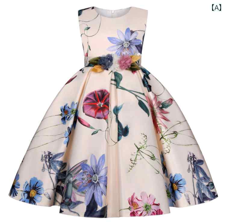 ドレス スカート 女の子 フラワー レトロ プリント プリンセス ガールズ ホリデー パーティー アメリカ 子供服