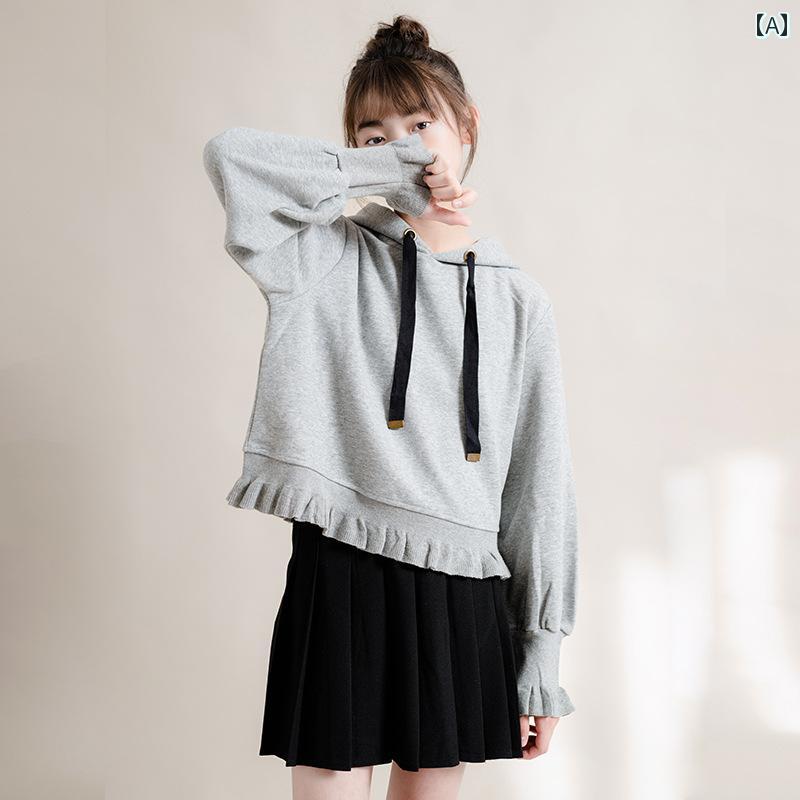 トップス 女の子 ガールズ フード付き トレーナー 春秋 長袖 プルオーバー 中型 子供 スポーツ ショート