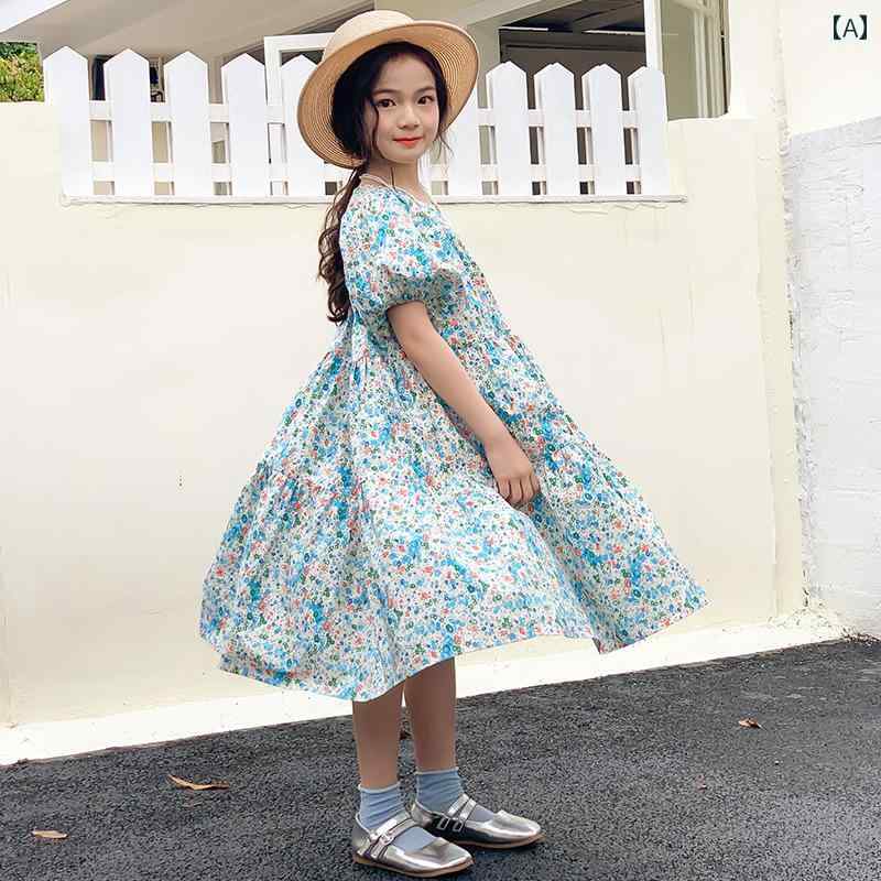 ドレス 母娘 おそろい 服 女の子 ガールズ 花柄 夏 中 大型 子供 親子 ウェア パフスリーブ ミドル丈 ホリデー ケーキ