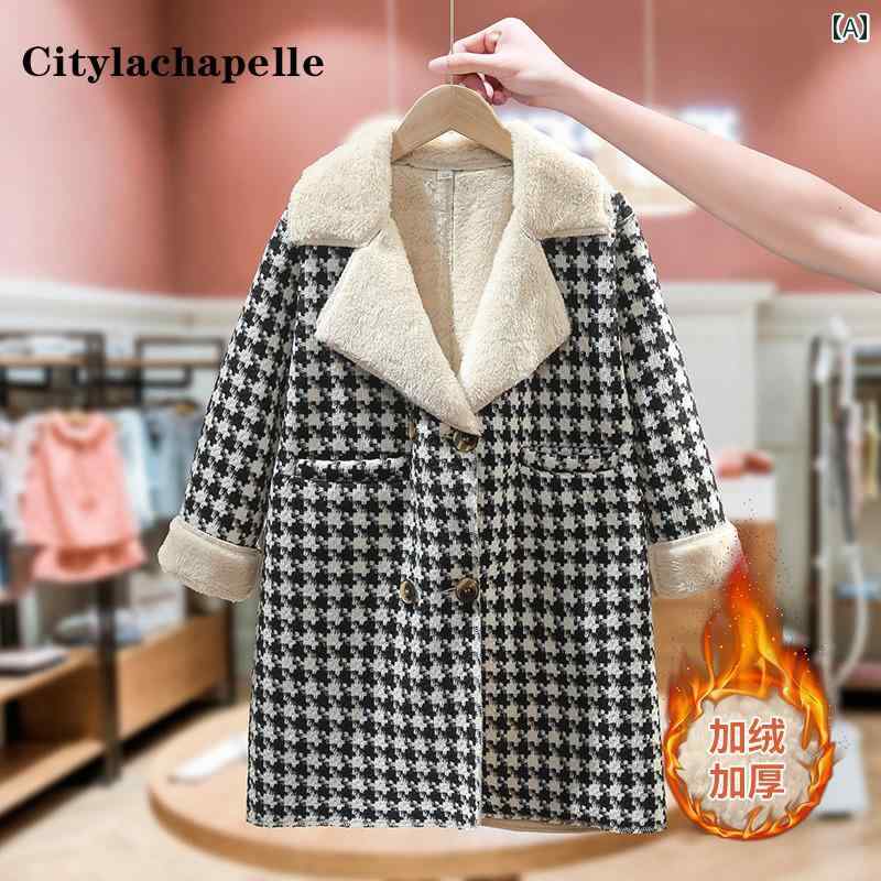 コート ジャケット コート キッズ 子供服 ガールズ ウール ミドル丈 秋冬服 裏起毛 厚手 ウール 子供用 ウインドブレーカー