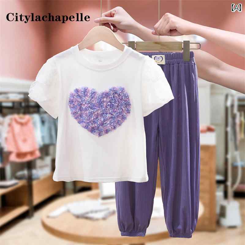 キッズ ウェア セットアップ 子供服 ガールズ スーツ 薄手 夏 子供 夏服 ガールズ おしゃれ 2点 セット