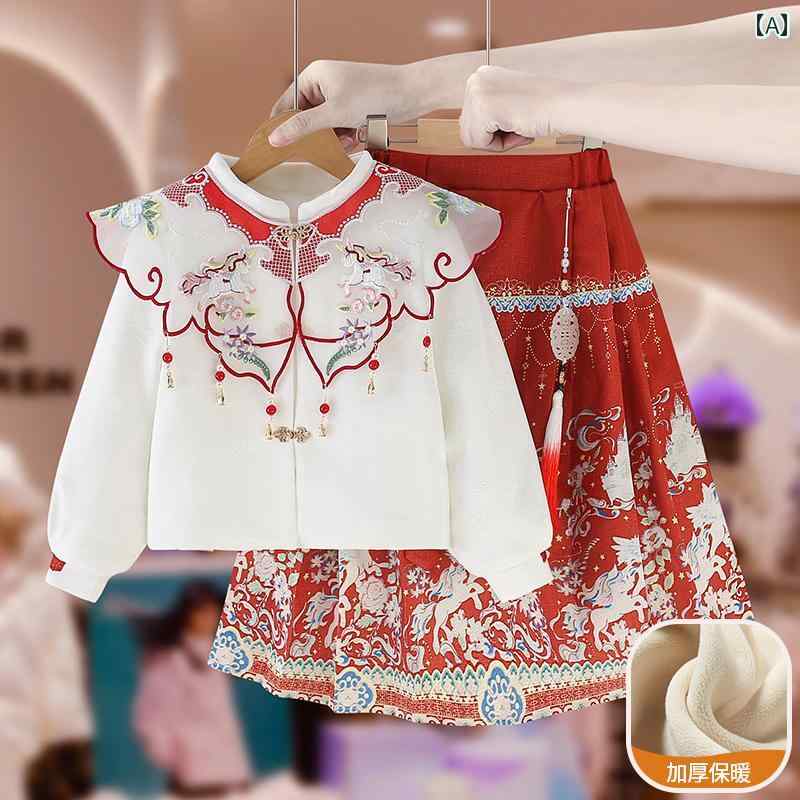 드레스 한복 걸스 벨벳 말 얼굴 스커트 슈트 아이 가을 겨울 중화풍 퀼팅 아기 1세