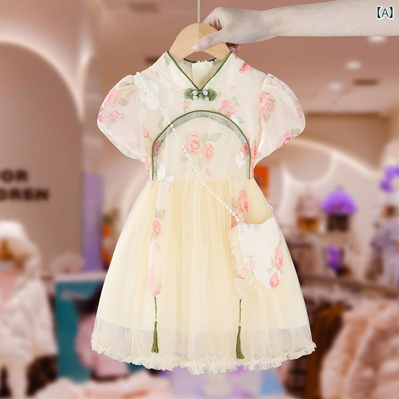 스커트 키즈 웨어 걸스 한복 차이나 프린세스 여름 아동복 소녀 꽃무늬 얇은 패션