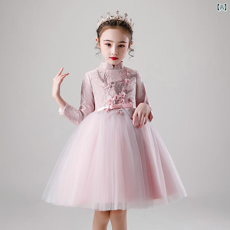 ドレス 女の子 高級感 ガールズ ふわふわ 糸 フラワーガール ウェディングドレス 子供用 中国 唐 スーツ お祭り 衣装 誕生日 プリンセス