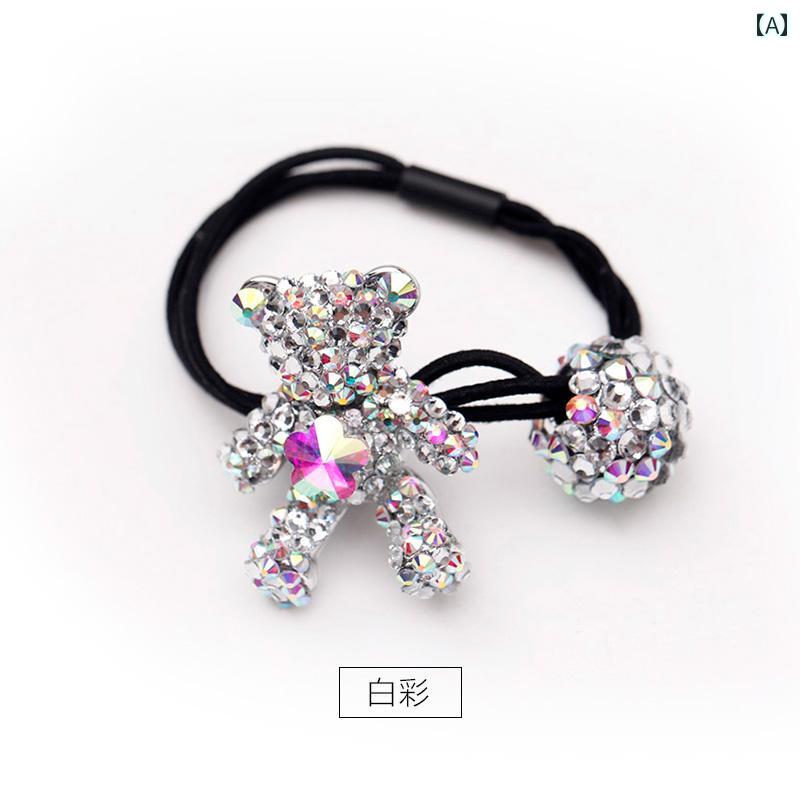 ヘア アクセサリー 髪留め ラインストーン セット クマ ヘア リング ヘア ロープ ポニーテール 花 子供..