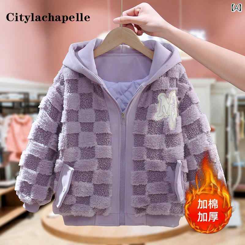 ジャケット トップス キッズ アウター 子供服 ガールズ キルティング 厚手 冬 ガールズ 暖かい ウール セーター 子供(4.0)