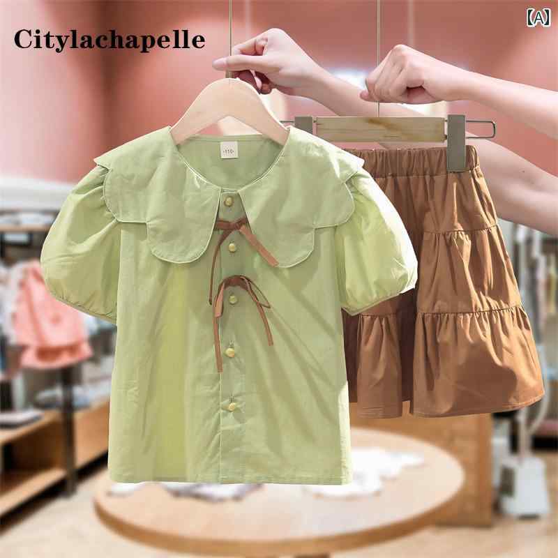 スカート キッズ ウェア セットアップ 子供服 子供 スーツ 薄手 夏服 女の子 M サイズ 子供 おしゃれ 2点 セット 半袖 夏