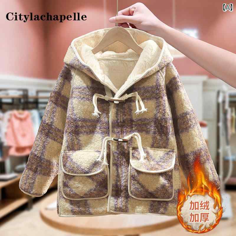 コート ジャケット コート キッズ 子供服 ガールズ 秋冬 ベルベット 厚手 ウール 中型 大型 子供 ガールズ用