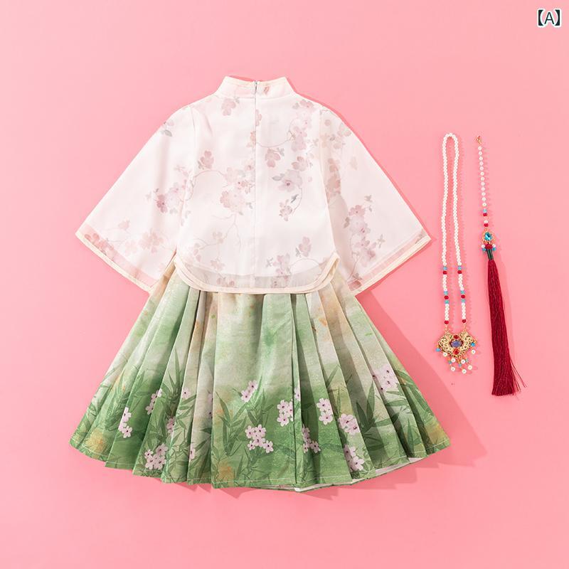 ドレス 女の子 馬顔スカート 秋服 子供用 漢服 レトロ 衣装 高級 中華風 唐服 女の子用 アンティーク スーツ