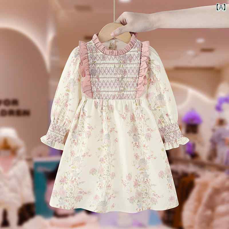 ドレス スカート キッズ ウェア 女の子 綿 春秋 花柄 レトロ 春 ベビー フレンチ プリンセス 中小 子供