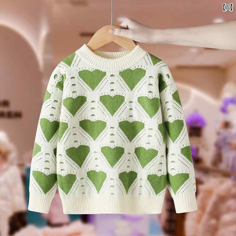 トップス キッズ ウェア ガールズ セーター 秋冬 子供服 大きいサイズ 子供用 ラブ プルオーバー ゆったり