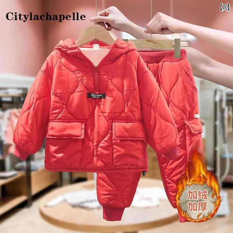 ジャケット キッズ セットアップ 子供服 ガールズ 赤い 綿 スーツ 冬 子供 ベルベット 厚手 ガール 新年 挨拶 スーツ