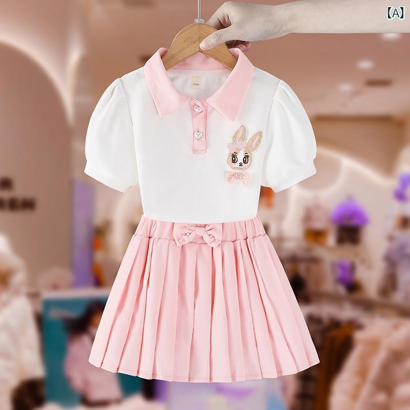 キッズ ウェア セットアップ ガールズ スーツ 夏 子供服 西洋 夏服 リトル ガールズ カレッジ 薄手 2点 セット